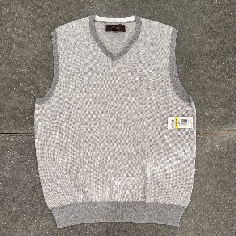 Tasso Elba Sweater Vest New With Tags Grey 100% Cotton Medium